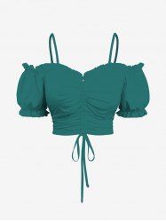 Plus Size Cinched Ruched Ruffles Cold Shoulder Cami Top -  
