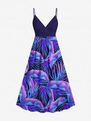 Plus Size Tropical Leaf Print Surplice Hawaii Cami Dress -  