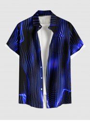 Plus Size Aurora Art Geometric Stripes Neon Print Buttons Pocket Shirt For Men -  