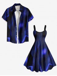 Aurora Art Geometric Stripes Neon Print Plus Size Matching Hawaii Beach Outfit For Couples -  