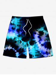 Plus Size Spiral Tie Dye Print Hawaii Drawstring Beach Shorts For Men -  