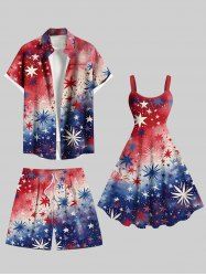 Fireworks Stars Ombre Watercolor Print Plus Size Matching Outfit For Couples -  