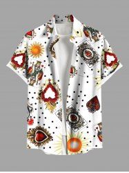 Plus Size Poker Heart Sun Spotted Print Hawaii Button Pocket Shirt For Men -  