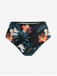 Bas de maillot de bain hawaïen à imprimé feuilles tropicales et fleurs d'hibiscus - Noir 4X