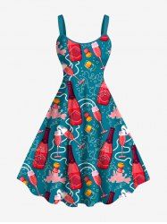 Plus Size Wine Bottle Sea Print Hawaii A Line Tank Dress -  