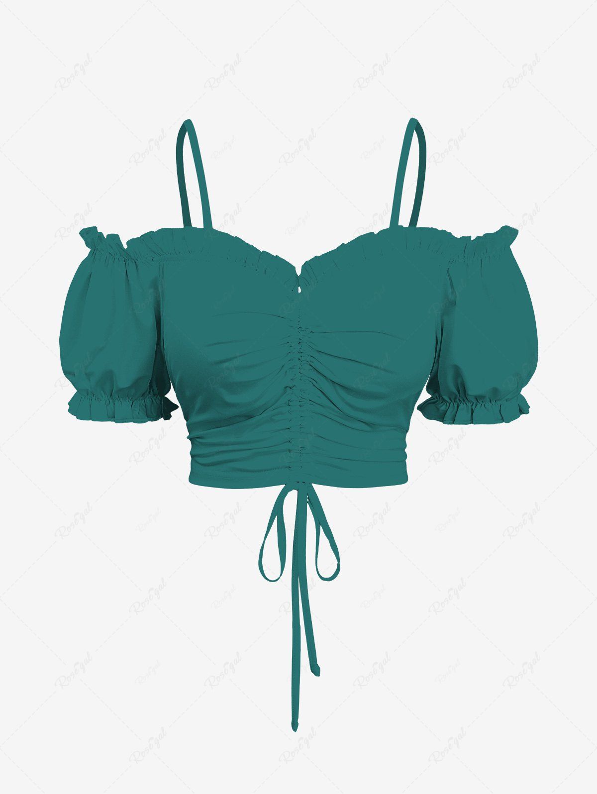 Store Plus Size Cinched Ruched Ruffles Cold Shoulder Cami Top  