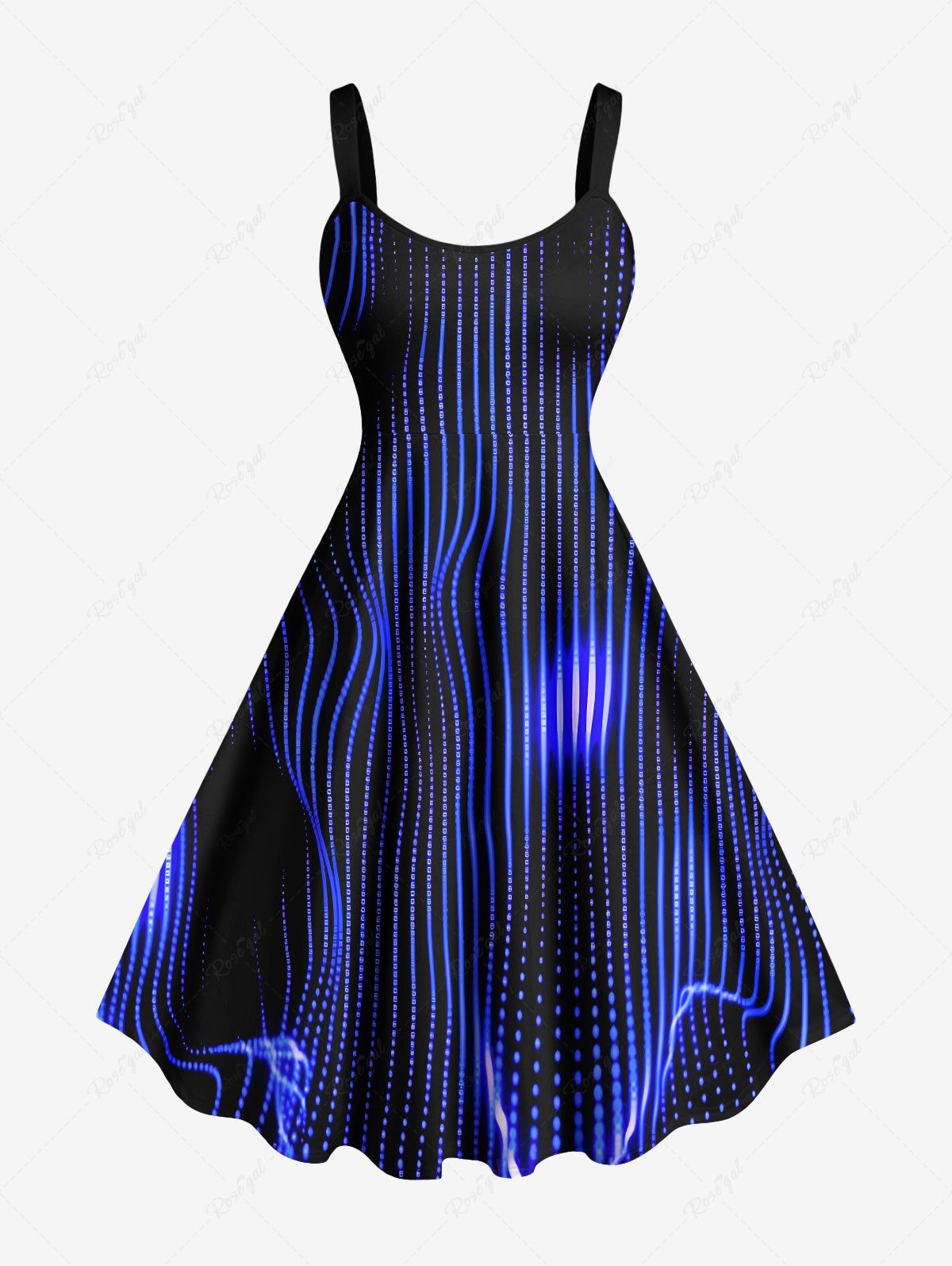 New Plus Size Aurora Art Geometric Stripes Neon Print Tank Dress  