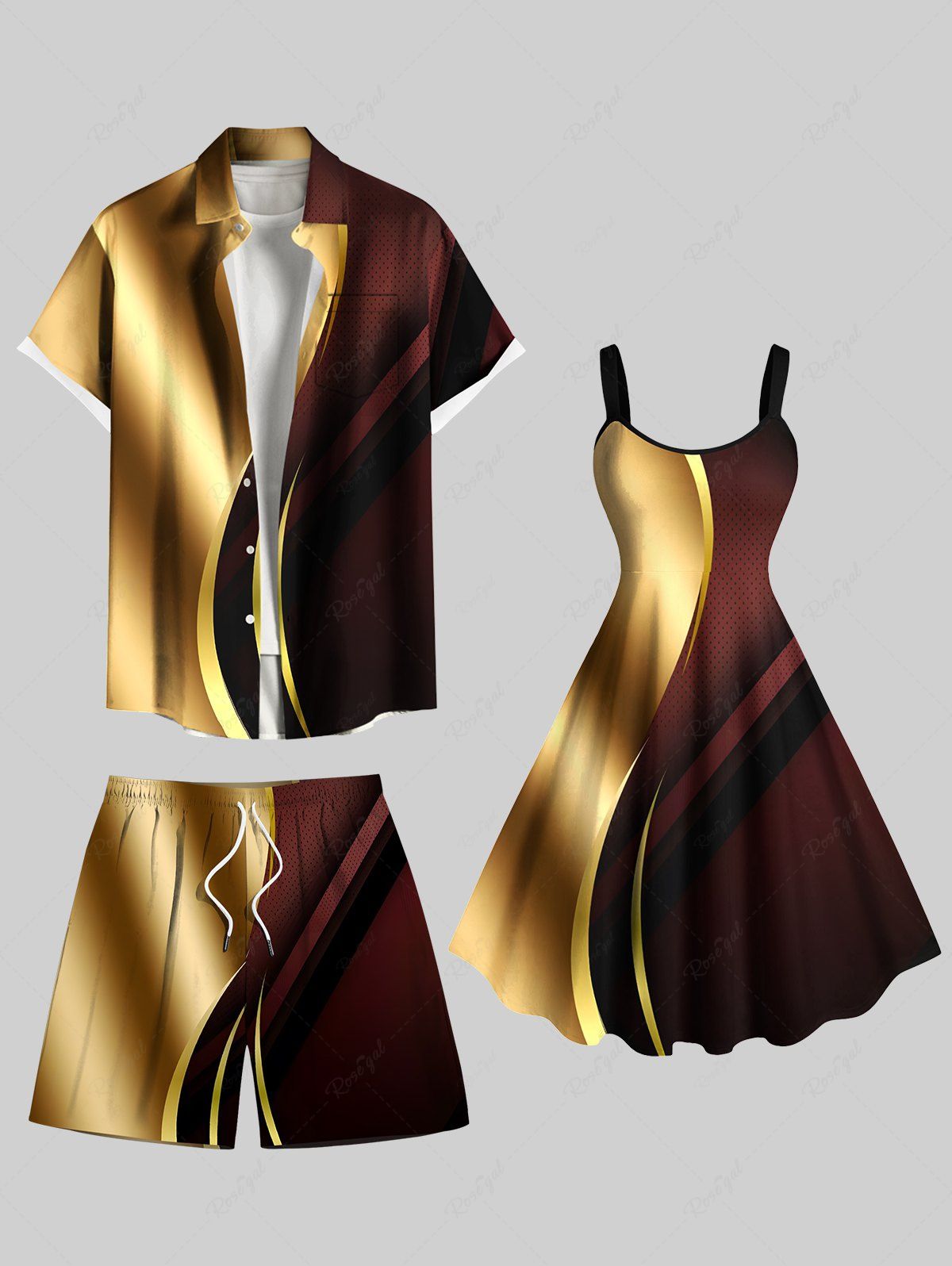 Sale Curve Light Beam Ombre Colorblock Print Plus Size Matching Hawaii Beach Outfit For Couples  
