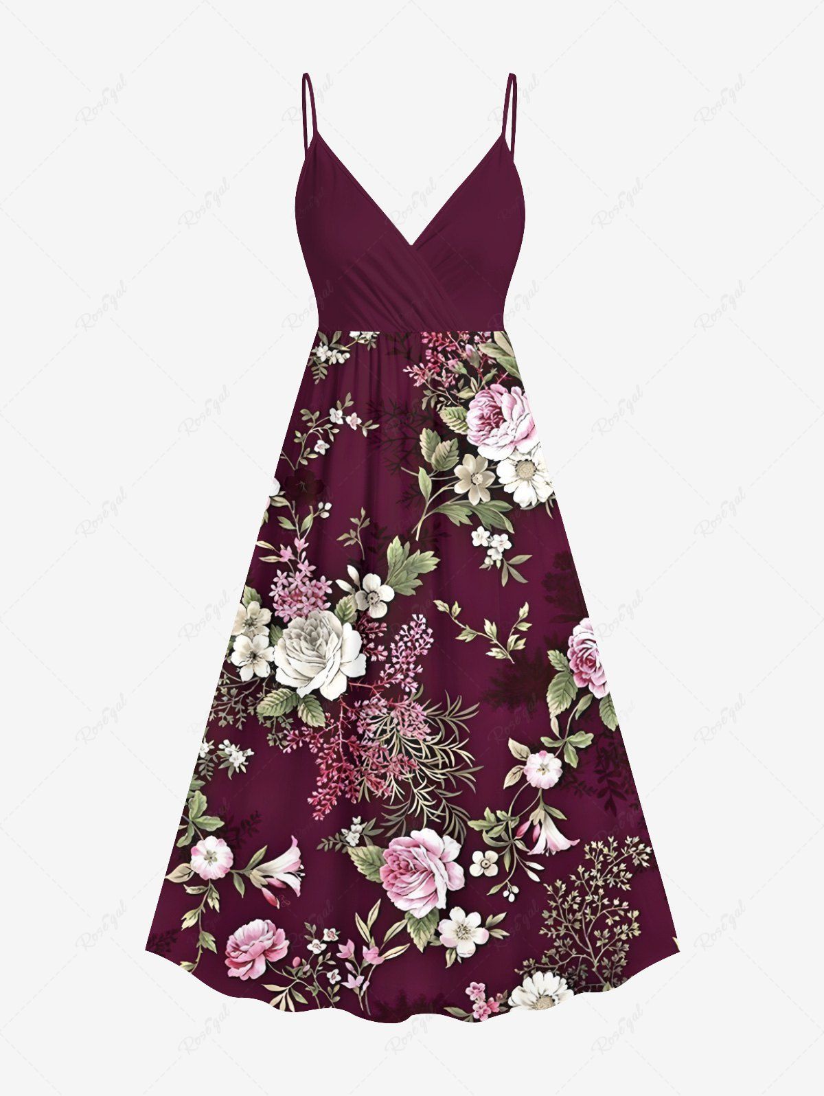 Robe caraco trapèze à imprimé floral, feuilles et branches, grande taille, style hawaïen Rouge foncé 6X