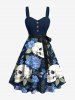 Skull Flower Leaf Branch Print Plus Size Matching Hawaii Beach Outfit For Couples -  