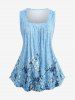 Floral Branch Print Textured Tank Top and 3D Lace Up Jean Printed Capri Leggings Plus Size Outfit -  