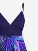 Tenue de plage hawaïenne assortie grande taille à imprimé feuilles tropicales pour couples - Pourpre  