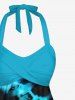 Haut tankini dos nu à imprimé tie-dye et spirales ombrées - Bleu Ciel XS