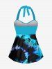 Ombre Spiral Tie Dye Print Twist Halter Backless Tankini Top -  