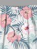 Plus Size Tropical Leaf Hibiscus Flowers Coconut Tree Print Hawaii Beach Shorts For Men -  