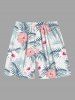 Plus Size Tropical Leaf Hibiscus Flowers Coconut Tree Print Hawaii Beach Shorts For Men -  