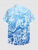 Plus Size Tropical Leaf Hibiscus Flowers Print Buttons Pocket Hawaii Shirt For Men -  