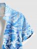 Plus Size Tropical Leaf Hibiscus Flowers Print Buttons Pocket Hawaii Shirt For Men -  