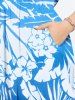 Plus Size Tropical Leaf Hibiscus Flowers Print Split Hawaii Midi Dress -  
