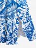 Robe mi-longue hawaïenne fendue grande taille à imprimé feuilles tropicales et fleurs d'hibiscus - Bleu Ciel 6X