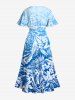 Robe mi-longue hawaïenne fendue grande taille à imprimé feuilles tropicales et fleurs d'hibiscus - Bleu Ciel 6X