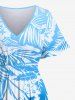 Robe mi-longue hawaïenne fendue grande taille à imprimé feuilles tropicales et fleurs d'hibiscus - Bleu Ciel 6X