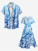 Robe mi-longue hawaïenne fendue grande taille à imprimé feuilles tropicales et fleurs d'hibiscus - Bleu Ciel 6X
