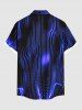 Plus Size Aurora Art Geometric Stripes Neon Print Buttons Pocket Shirt For Men -  