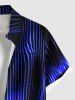 Plus Size Aurora Art Geometric Stripes Neon Print Buttons Pocket Shirt For Men -  