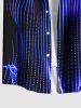 Plus Size Aurora Art Geometric Stripes Neon Print Buttons Pocket Shirt For Men -  