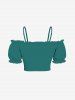 Plus Size Cinched Ruched Ruffles Cold Shoulder Cami Top -  