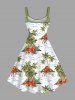 Plus Size Coconut Tree Hibiscus Flower Sea Waves Print Hawaii Tank Dress -  