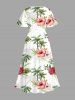 Plus Size Hibiscus Flowers Leaf Tropical Print Split Hawaii Midi Dress -  