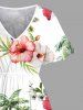 Plus Size Hibiscus Flowers Leaf Tropical Print Split Hawaii Midi Dress -  