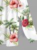 Plus Size Hibiscus Flowers Leaf Tropical Print Split Hawaii Midi Dress -  