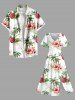 Plus Size Hibiscus Flowers Leaf Tropical Print Split Hawaii Midi Dress -  
