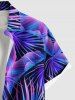 Chemise hawaïenne grande taille à imprimé feuilles tropicales et poches à boutons pour homme - Pourpre  XL