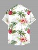 Plus Size Hibiscus Flowers Leaf Tropical Print Buttons Pocket Hawaii Shirt For Men -  