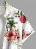 Plus Size Hibiscus Flowers Leaf Tropical Print Buttons Pocket Hawaii Shirt For Men -  