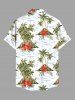Chemise hawaïenne grande taille à imprimé cocotier, hibiscus, fleurs, vagues de la mer, boutons et poches pour homme - Blanc L