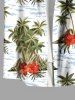 Chemise hawaïenne grande taille à imprimé cocotier, hibiscus, fleurs, vagues de la mer, boutons et poches pour homme - Blanc L