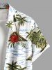 Chemise hawaïenne grande taille à imprimé cocotier, hibiscus, fleurs, vagues de la mer, boutons et poches pour homme - Blanc L