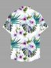 Plus Size Hibiscus Flowers Tropical Leaf Print Buttons Pocket Hawaii Shirt For Men -  
