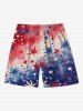 Plus Size Fireworks Stars Ombre Watercolor Print Drawstring Beach Shorts For Men -  
