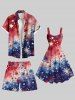 Plus Size Fireworks Stars Ombre Watercolor Print Drawstring Beach Shorts For Men -  