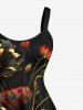Plus Size Flowers Leaf Metallic Print Hawaii Tank Dress -  