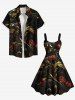 Plus Size Flowers Leaf Metallic Print Hawaii Tank Dress -  