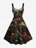 Plus Size Flowers Leaf Metallic Print Hawaii Tank Dress -  