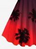 Robe trapèze hawaïenne grande taille à imprimé ciel ombré et cocotier - Rouge 2X