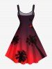 Robe trapèze hawaïenne grande taille à imprimé ciel ombré et cocotier - Rouge 2X